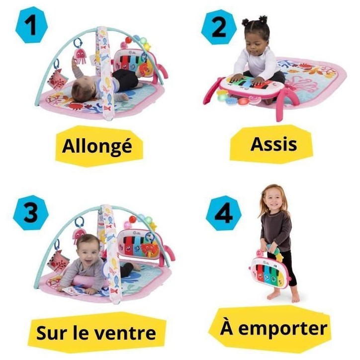 BABY EINSTEIN Tapis de sol éveil bébé fille évolutif 4-en-1 -Kickin' Tunes- jouet piano, arche jouets sensoriels, multilingu BABY EINSTEIN Tapis de sol éveil bébé fille évolutif 4-en-1 -Kickin' Tunes- jouet piano, arche jouets sensoriels, multilingu