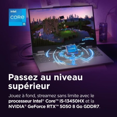 PC Portable Gamer LENOVO LOQ Essential 15IRX11 | Sans Windows - 15,6'' FHD 144hz - Core i5-13450HX - RTX5050 - RAM 16Go - SSD 51