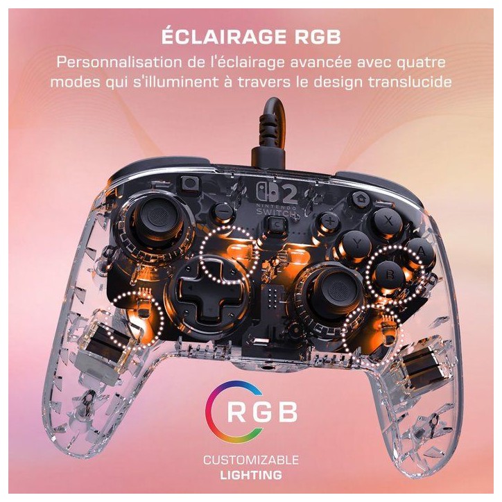 Manette de jeu - Nintendo Switch 2 - Afterglow - RGB - Filaire - Transparent - Turtle Beach Manette de jeu - Nintendo Switch 2 - Afterglow - RGB - Filaire - Transparent - Turtle Beach