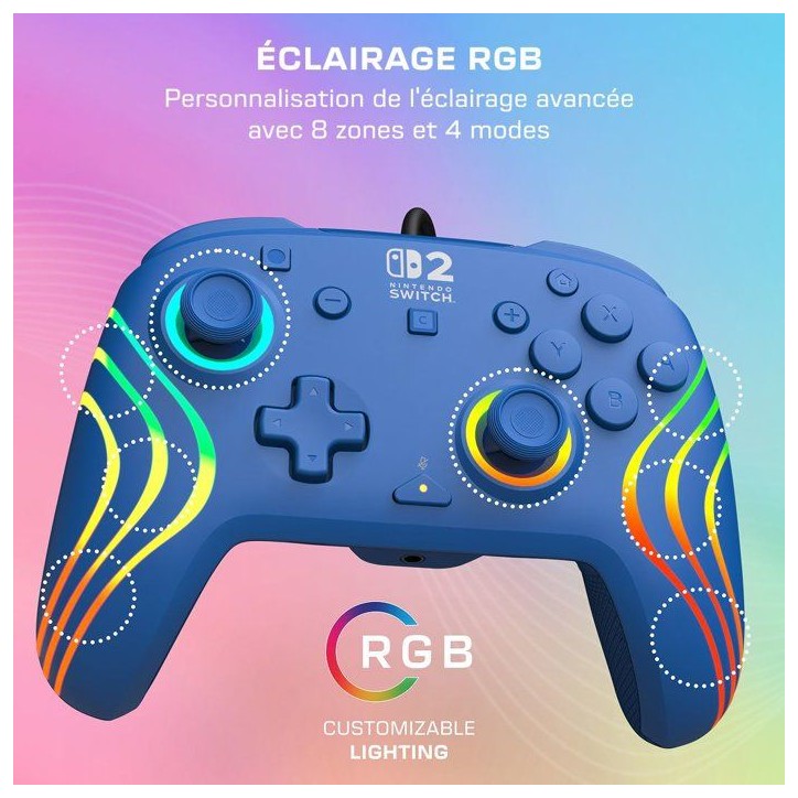 Manette Gaming filaire RGB - TURTLE BEACH - Afterglow Wave pour Nintendo Switch 2 - Bleu Manette Gaming filaire RGB - TURTLE BEACH - Afterglow Wave pour Nintendo Switch 2 - Bleu
