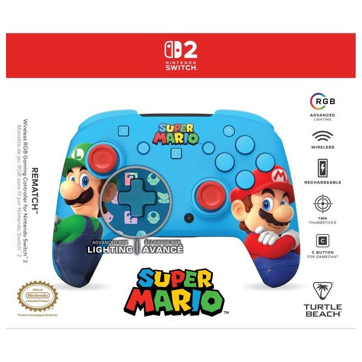 Manette gaming - TURTLE BEACH - Nintendo Switch 2 - Rematch - Sans fil - Mario & Luigi Manette gaming - TURTLE BEACH - Nintendo Switch 2 - Rematch - Sans fil - Mario & Luigi