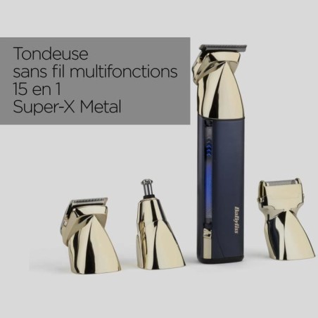 Tondeuse multi-usages sans fil - BABYLISS - MT992E Super-X Metal - Autonomie 5 h - 4 tetes - Edition Gold & Navy