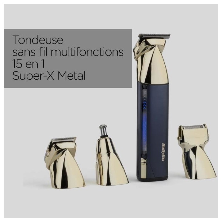 Tondeuse multi-usages sans fil - BABYLISS - MT992E Super-X Metal - Autonomie 5 h - 4 tetes - Edition Gold & Navy