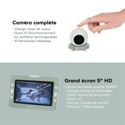 Babyphone Caméra YOO Go+ - Ecran HD 5 720P - Batterie Rechargeable, A