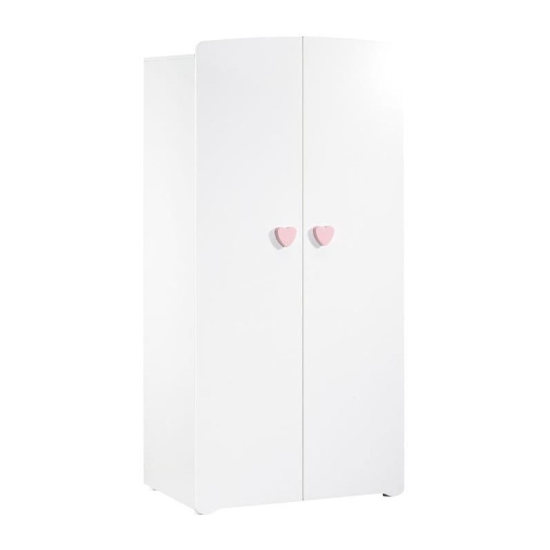 Armoire bébé Basic - MDF - Blanc - 2 portes - Bouton coeur rose - 85 Armoire bébé Basic - MDF - Blanc - 2 portes - Bouton coeur rose - 85