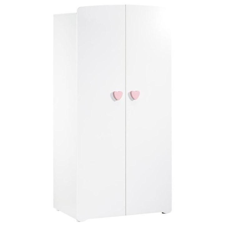 Armoire bébé Basic - MDF - Blanc - 2 portes - Bouton coeur rose - 85 x 175 x 56 cm - BABY PRICE Armoire bébé Basic - MDF - Blanc - 2 portes - Bouton coeur rose - 85 x 175 x 56 cm - BABY PRICE