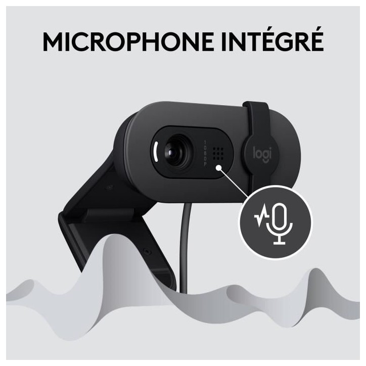 Webcam - Full HD 1080p - Logitech - Brio 100 - Microphone intégré - Graphite