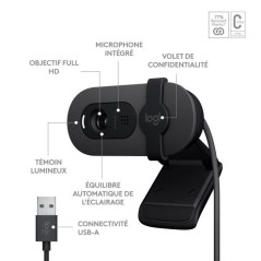 Webcam - Full HD 1080p - Logitech - Brio 100 - Microphone intégré -