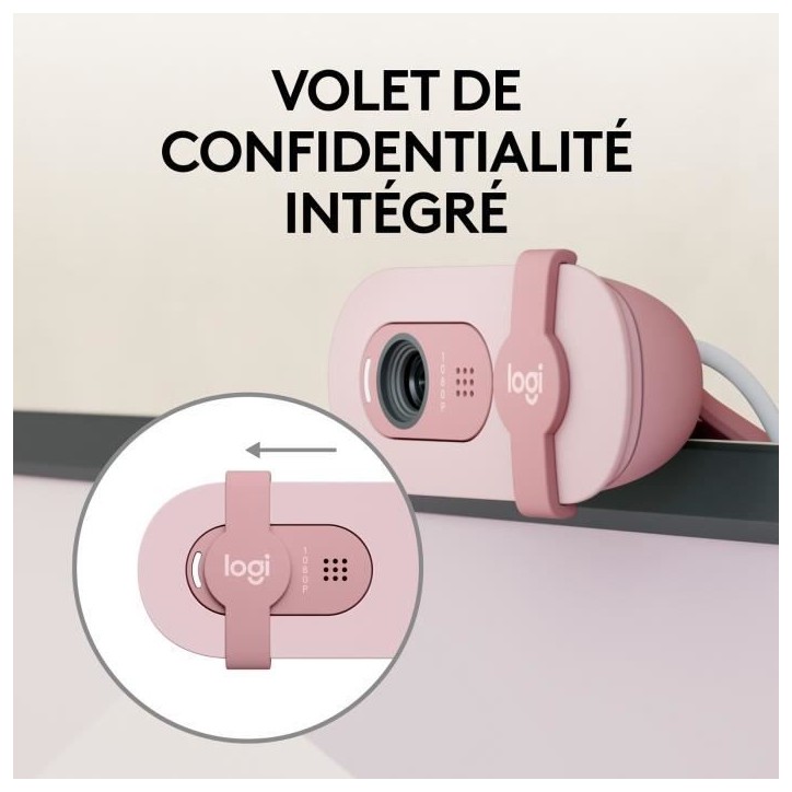 Webcam - Full HD 1080p - Logitech - Brio 100 - Microphone intégré - Rose