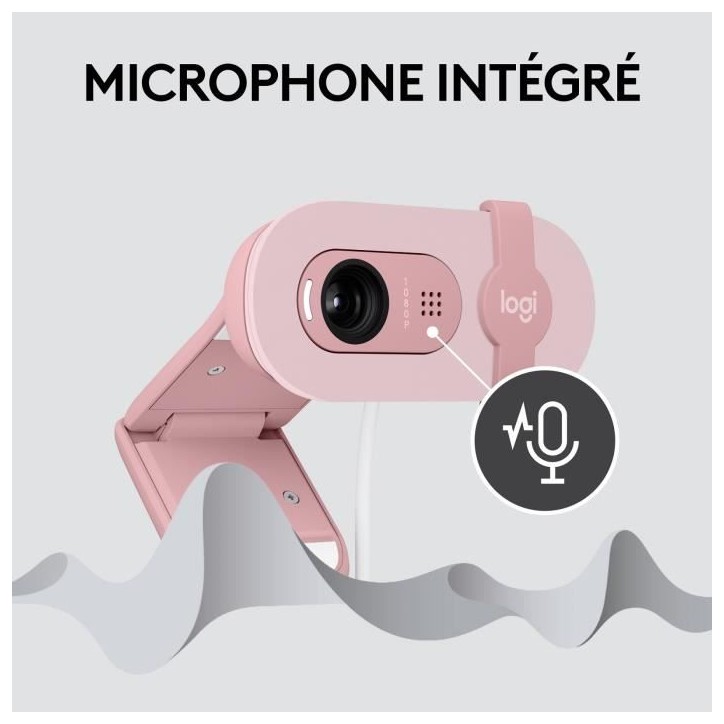 Webcam - Full HD 1080p - Logitech - Brio 100 - Microphone intégré - Rose