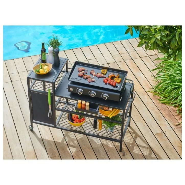 BRASERO Chariot pour Plancha - 128x60x89 cm - Pour plancha jusqu'a 4 feux - Métal - Noir BRASERO Chariot pour Plancha - 128x60x89 cm - Pour plancha jusqu'a 4 feux - Métal - Noir