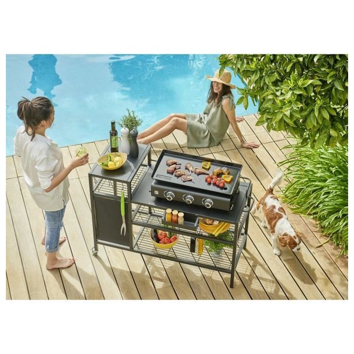 BRASERO Chariot pour Plancha - 128x60x89 cm - Pour plancha jusqu'a 4 feux - Métal - Noir BRASERO Chariot pour Plancha - 128x60x89 cm - Pour plancha jusqu'a 4 feux - Métal - Noir