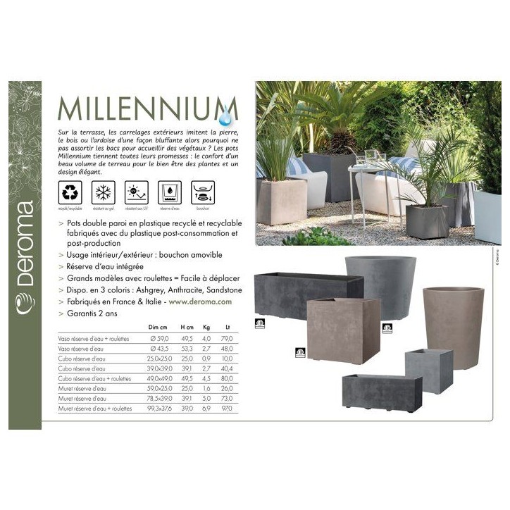 Pot de fleurs carré - DEROMA - Millennium - 80 L - 49 cm - A réserve d'eau et roulettes - Marron Pot de fleurs carré - DEROMA - Millennium - 80 L - 49 cm - A réserve d'eau et roulettes - Marron