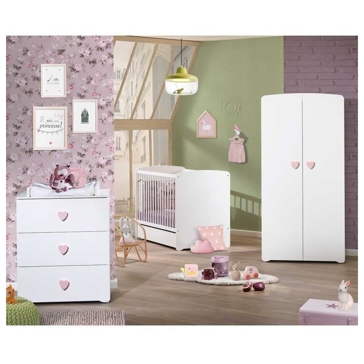 Armoire bébé Basic - MDF - Blanc - 2 portes - Bouton coeur rose - 85 x 175 x 56 cm - BABY PRICE Armoire bébé Basic - MDF - Blanc - 2 portes - Bouton coeur rose - 85 x 175 x 56 cm - BABY PRICE