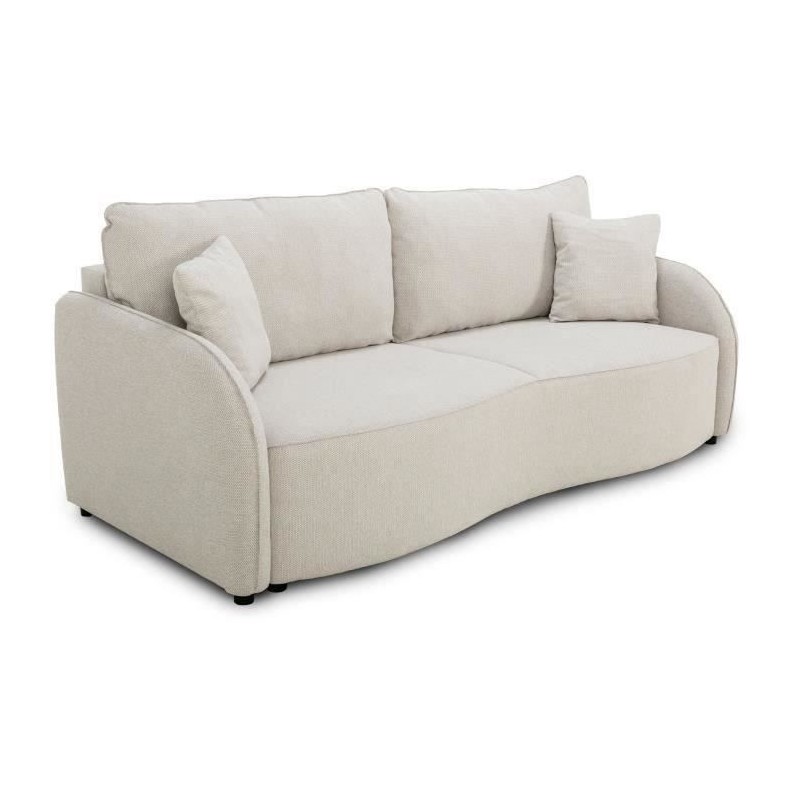 Canapé convertible BARI 3 places - Tissu beige - Coffre de rangement