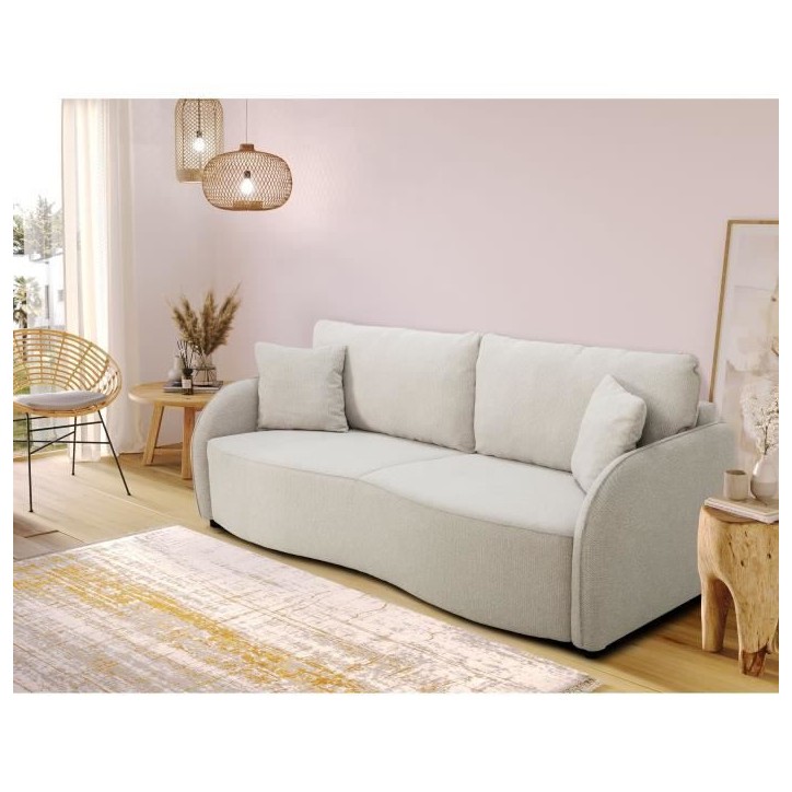 Canapé convertible BARI 3 places - Tissu beige - Coffre de rangement - L215 x H89 x P100 cm Canapé convertible BARI 3 places - Tissu beige - Coffre de rangement - L215 x H89 x P100 cm