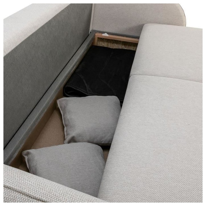 Canapé convertible BARI 3 places - Tissu beige - Coffre de rangement - L215 x H89 x P100 cm Canapé convertible BARI 3 places - Tissu beige - Coffre de rangement - L215 x H89 x P100 cm