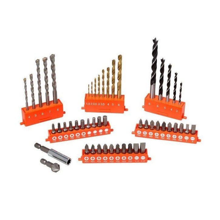 Coffret perçage vissage - BLACK+DECKER - A7232-XJ - 50 Accessoires - Forets, Embouts, Fraise Coffret perçage vissage - BLACK+DECKER - A7232-XJ - 50 Accessoires - Forets, Embouts, Fraise
