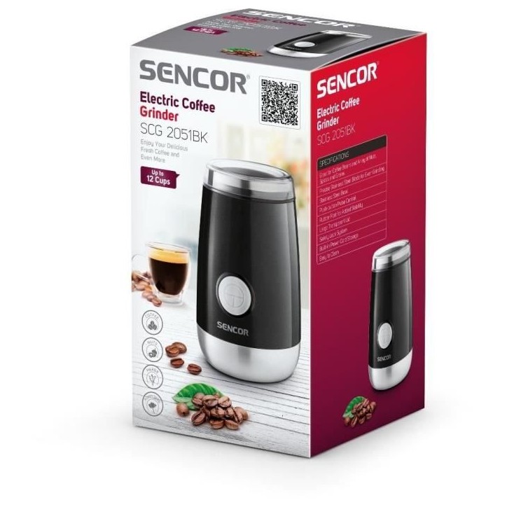Moulin a café et épices - SENCOR - SCG 2051BK - Noir - 150W - 60ml Moulin a café et épices - SENCOR - SCG 2051BK - Noir - 150W - 60ml