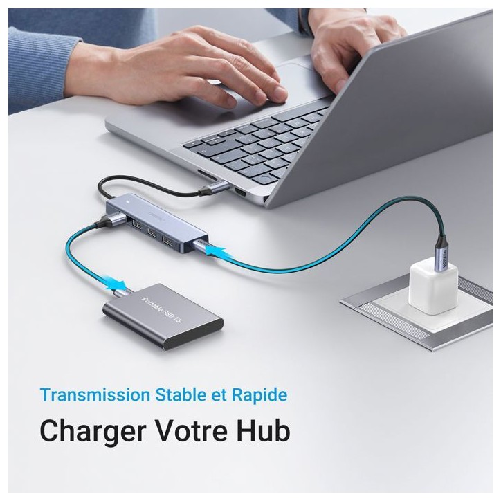 Hub USB - UGREEN - 4 ports USB 3.0 + USB-C - Gris Hub USB - UGREEN - 4 ports USB 3.0 + USB-C - Gris