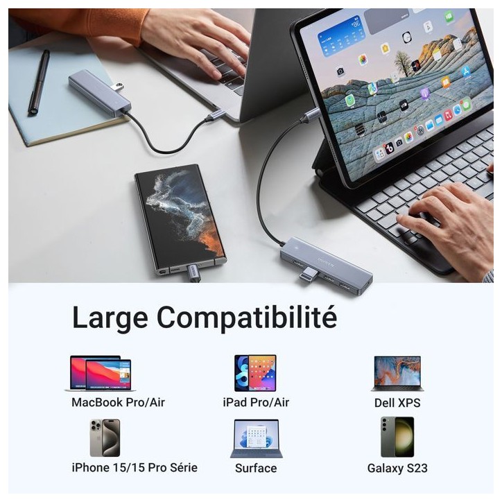 Hub USB - UGREEN - 4 ports USB 3.0 + USB-C - Gris Hub USB - UGREEN - 4 ports USB 3.0 + USB-C - Gris