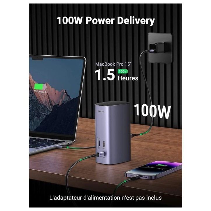 Station d'accueil multifonction USB-C Pro - UGREEN - Gris