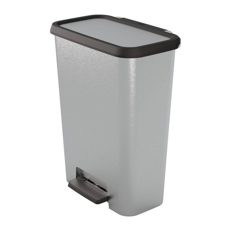Poubelle a pédale - CURVER - COMPATTA - 50 L - Gris aspect métal - P