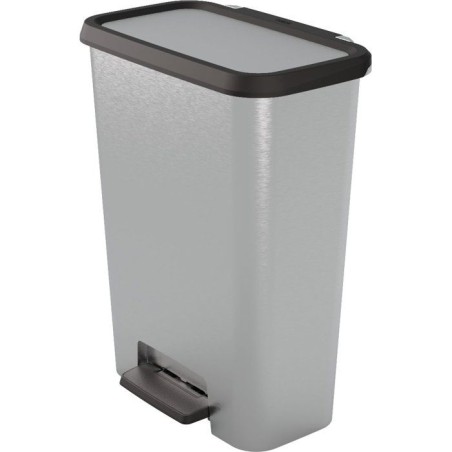 Poubelle a pédale - CURVER - COMPATTA - 50 L - Gris aspect métal - P