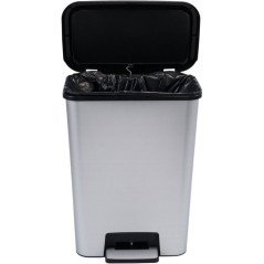 Poubelle a pédale - CURVER - COMPATTA - 50 L - Gris aspect métal - Polypropylene