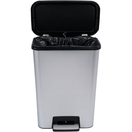 Poubelle a pédale - CURVER - COMPATTA - 50 L - Gris aspect métal - Polypropylene