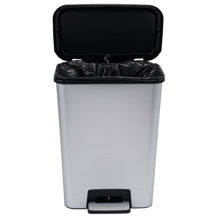 Poubelle a pédale - CURVER - COMPATTA - 50 L - Gris aspect métal - Polypropylene