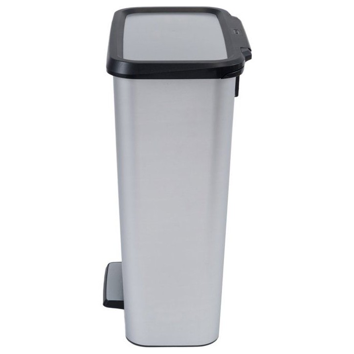 Poubelle a pédale - CURVER - COMPATTA - 50 L - Gris aspect métal - Polypropylene