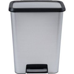 Poubelle a pédale - CURVER - COMPATTA - 50 L - Gris aspect métal - P