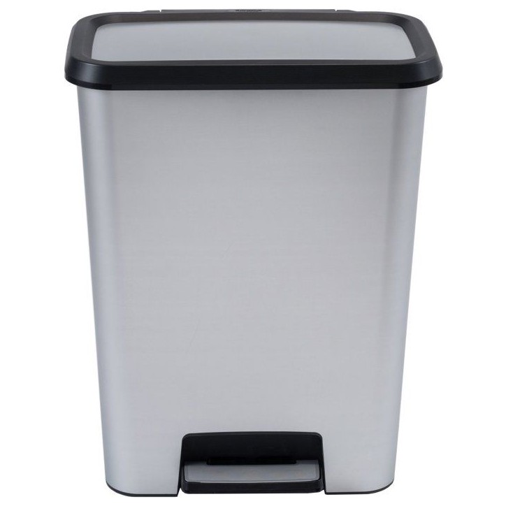 Poubelle a pédale - CURVER - COMPATTA - 50 L - Gris aspect métal - Polypropylene