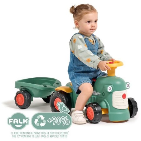 Porteur tracteur Maurice - FALK - Volant directionnel et remorque - 100% Fabriqué en France - 90% de plastique recyclé - Des 1