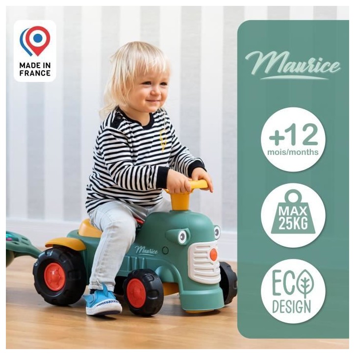 Porteur tracteur Maurice - FALK - Volant directionnel et remorque - 100% Fabriqué en France - 90% de plastique recyclé - Des 1