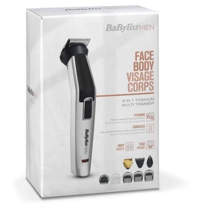 Tondeuse multi-usages 8 en 1 Titanium - BABYLISS - MT726E - Sans fil - Tondeuse lames 34 mm Tondeuse multi-usages 8 en 1 Titanium - BABYLISS - MT726E - Sans fil - Tondeuse lames 34 mm