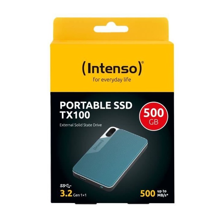 Disque Dur Interne - INTENSO - TX100 - 500 Go - Portable SSD - Couleur Bleu Disque Dur Interne - INTENSO - TX100 - 500 Go - Portable SSD - Couleur Bleu