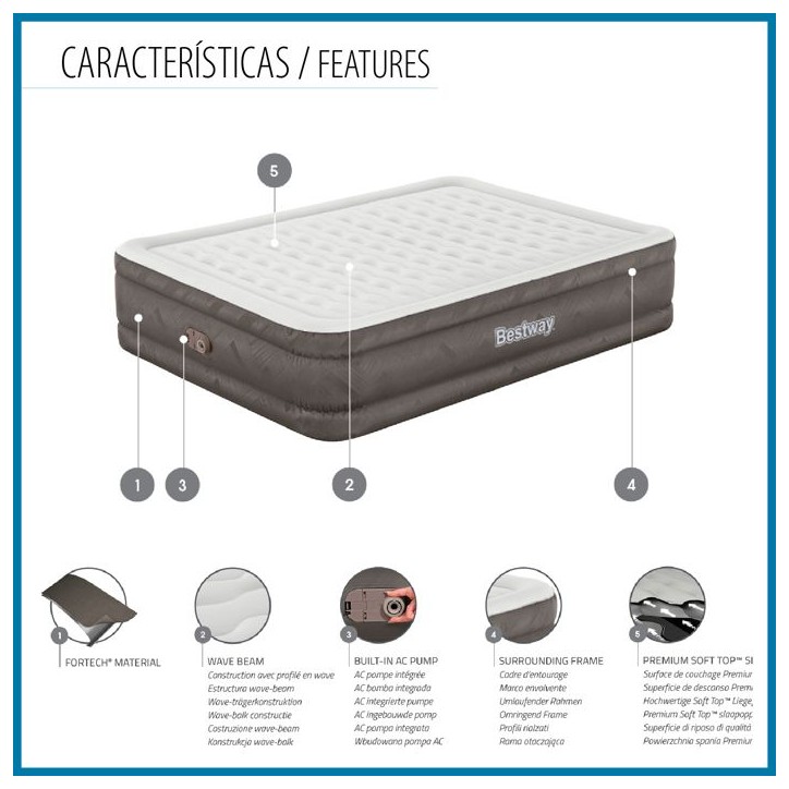 Lit gonflable - Bestway - 1069050XXX23 - 2 places - Fortech - Antimicrobien Ultra-Fresh Lit gonflable - Bestway - 1069050XXX23 - 2 places - Fortech - Antimicrobien Ultra-Fresh