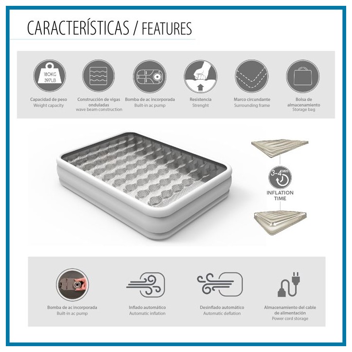 Lit gonflable - Bestway - 1069050XXX23 - 2 places - Fortech - Antimicrobien Ultra-Fresh Lit gonflable - Bestway - 1069050XXX23 - 2 places - Fortech - Antimicrobien Ultra-Fresh