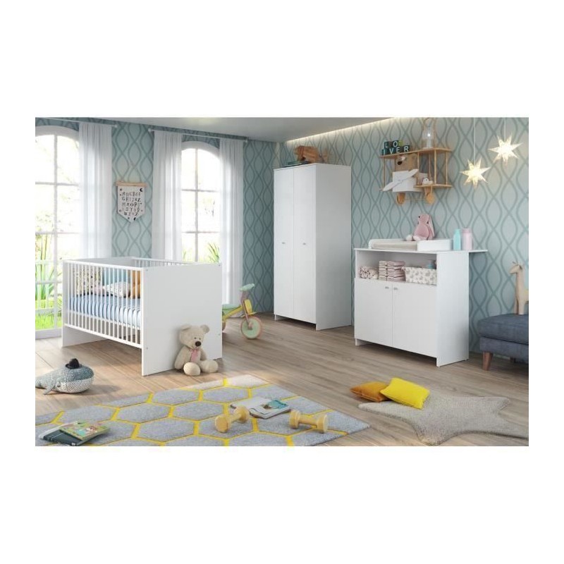 Chambre bébé Trio : Lit 70 x 140 cm + Commode a langer + Armoire NIK Chambre bébé Trio : Lit 70 x 140 cm + Commode a langer + Armoire NIK