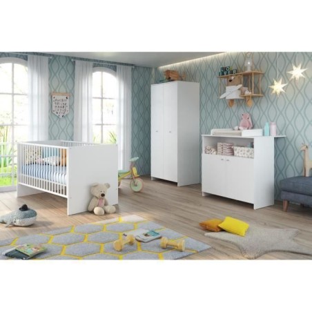 Chambre bébé Trio : Lit 70 x 140 cm + Commode a langer + Armoire NIK