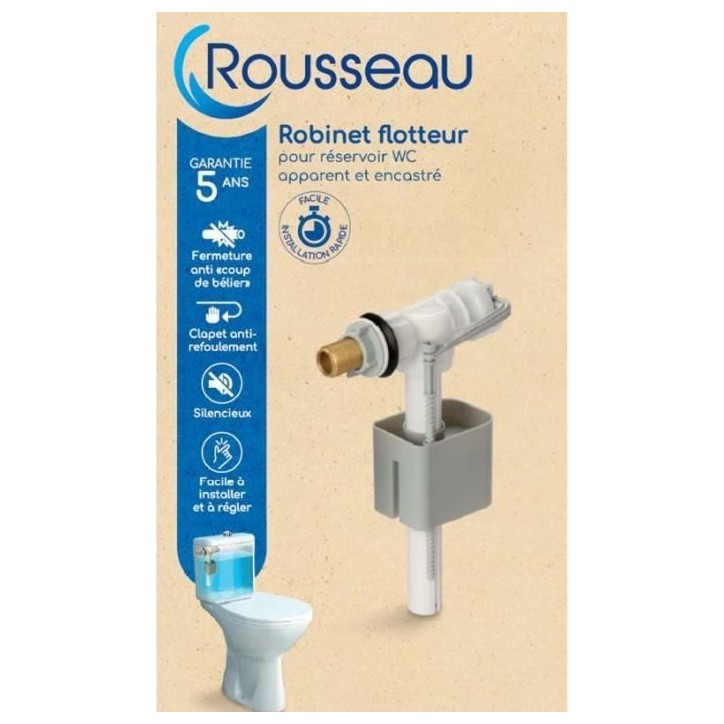 Robinet flotteur - ROUSSEAU - Pour réservoir WC latéral - Clapet anti-refoulement - Fermeture anti-coup de bélier
