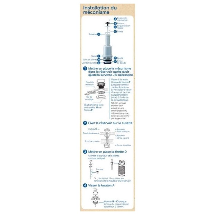 Kit chasse d'eau a tirette - ROUSSEAU - Certifié NF - Silencieux - Anti-siphonage - Réglable Kit chasse d'eau a tirette - ROUSSEAU - Certifié NF - Silencieux - Anti-siphonage - Réglable