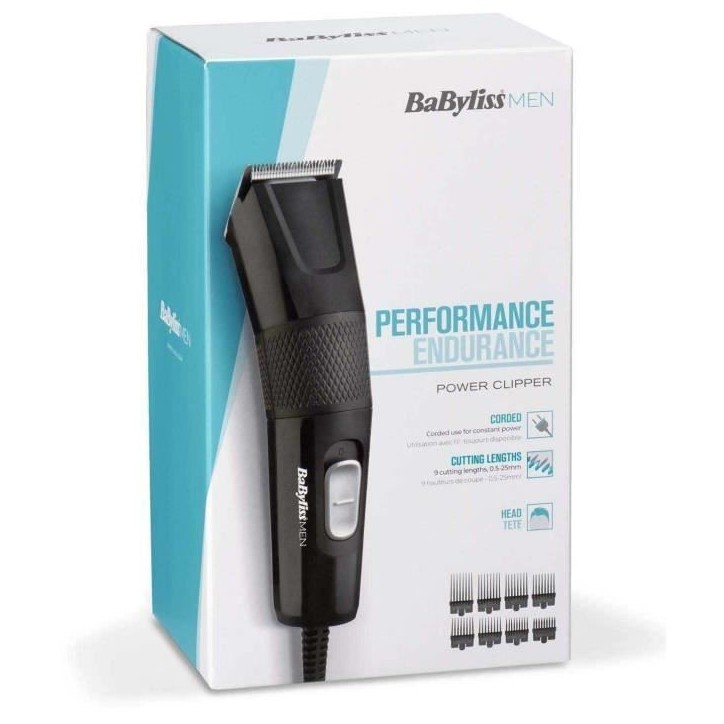 Tondeuse cheveux - BaByliss E756E - Lames XL 45 mm en acier inoxydable - 8 guides de coupe