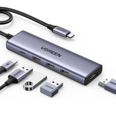 Hub USB - UGREEN - 5 en 1 - 3x USB 3.2, USB-C, HDMI 4K 30Hz - Noir