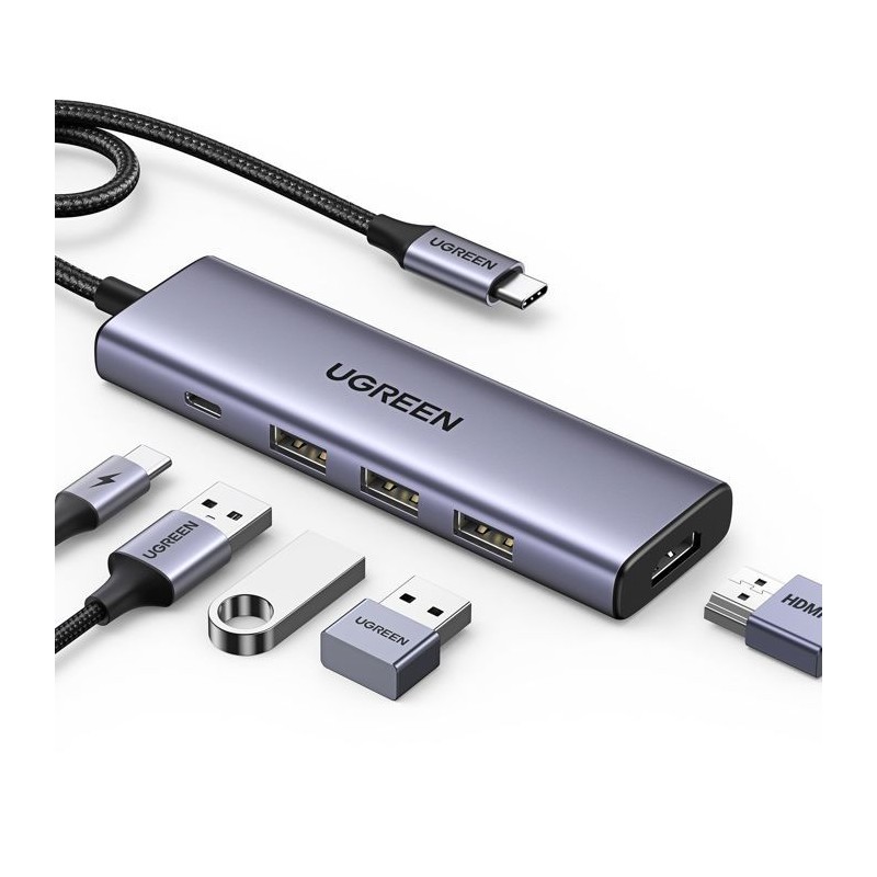 Hub USB - UGREEN - 5 en 1 - 3x USB 3.2, USB-C, HDMI 4K 30Hz - Noir