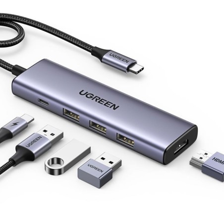 Hub USB - UGREEN - 5 en 1 - 3x USB 3.2, USB-C, HDMI 4K 30Hz - Noir