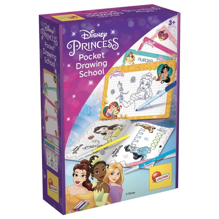 Pocket Studio de Dessin - Princesses - LISCIANIGIOCHI - Kit Dessin - 4 Ardoises effaçables - Feutres inclus - Des 3 ans