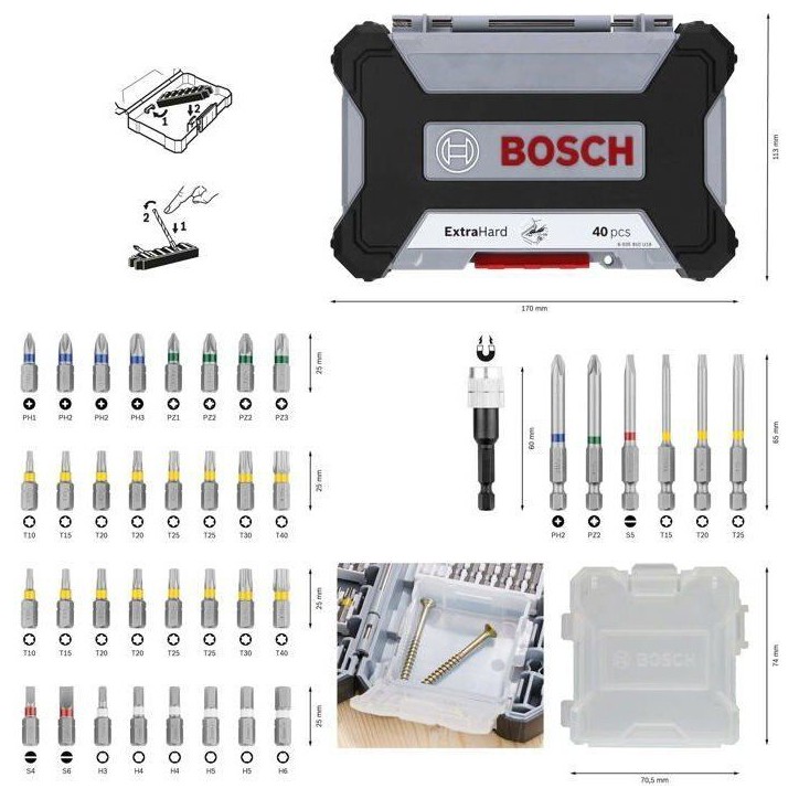 Embout de tournevis - Bosch Professional - 2607017464 - 40 pieces - Acier modifié S2 - Personnalisable